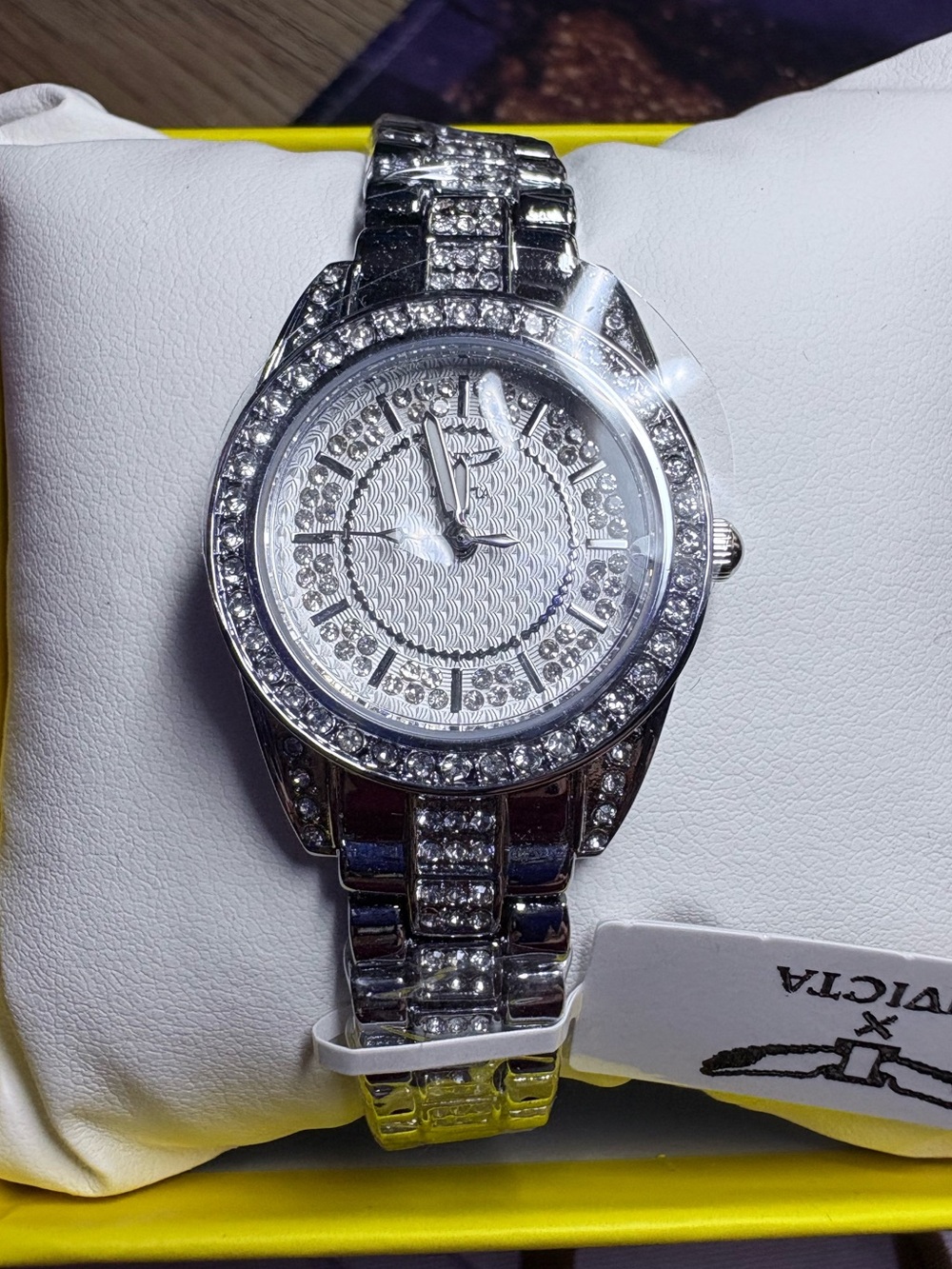 Invicta Silver Tone Crystal Pavé Bracelet Watch